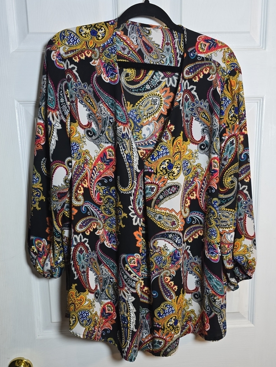 Source Unknown Tops - Source Unknown Black Paisley Open Front Blouse with Multi-Color Print